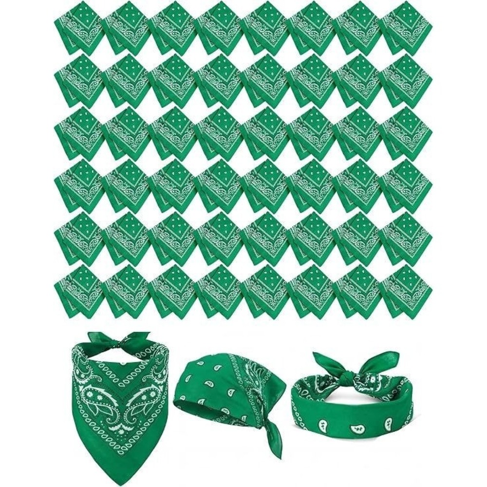 Bulk Lot 48 Novelty Unisex Paisley Bandana Scarves - Dark Green - 21.75" Square